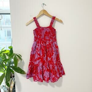 Gap Girl's Red & Pink Floral Print Smocked Midi Dress Size Medium